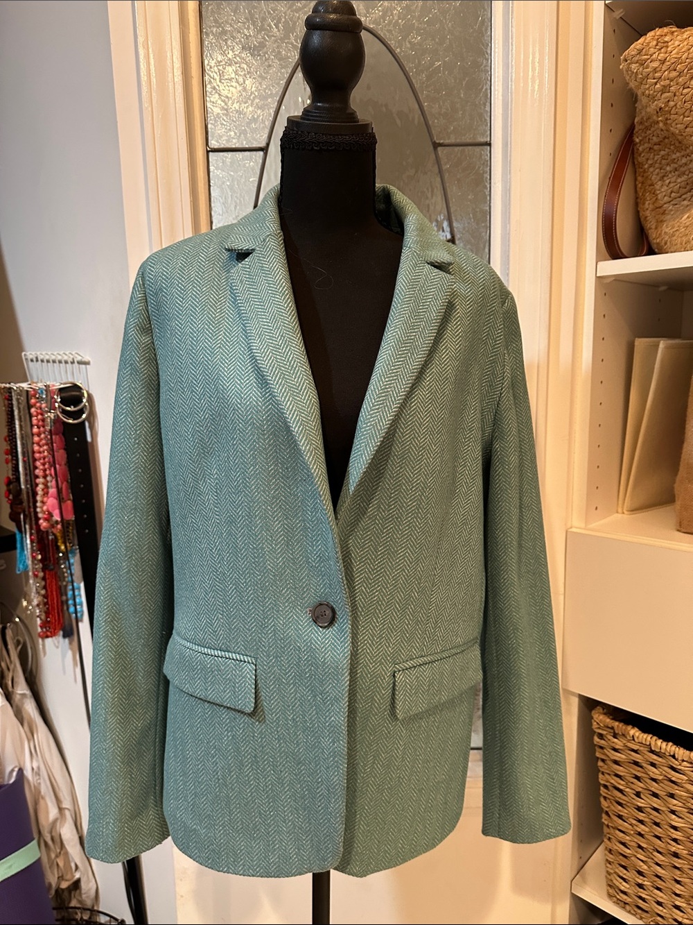 AT Loft Womens Mint Green Herringbone Blazer Jacket size Med
